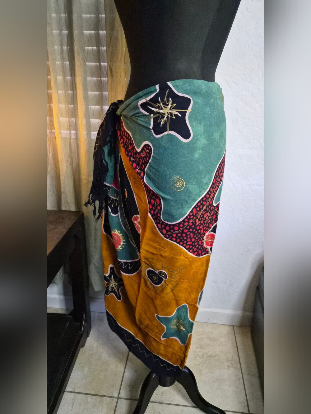 Vintage Koko Knot Abstract Fish Print Sarong Beach Cover Up Wrap One Size - Picture 5 of 10